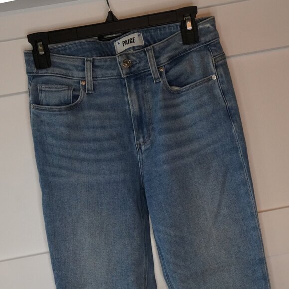 Paige, Cindy, High Rise Crop Raw Hem Straight Jeans, Music, Blue, Light wash - Picture 3 of 7